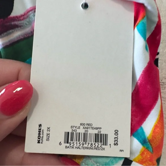 Apt. 9 Batik Tankini Top NWT size 2X Colorful Palm Print Halterkini Swimsuit - Picture 3 of 10